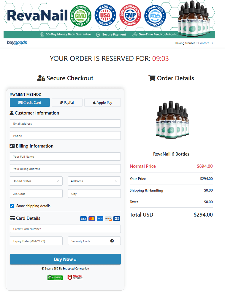 RevaNail checkout page